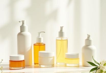 Collection of natural skincare bottles and jars